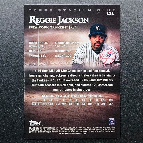 Reggie Jackson - 2019 Stadium Club #131 - Picture 2 of 2